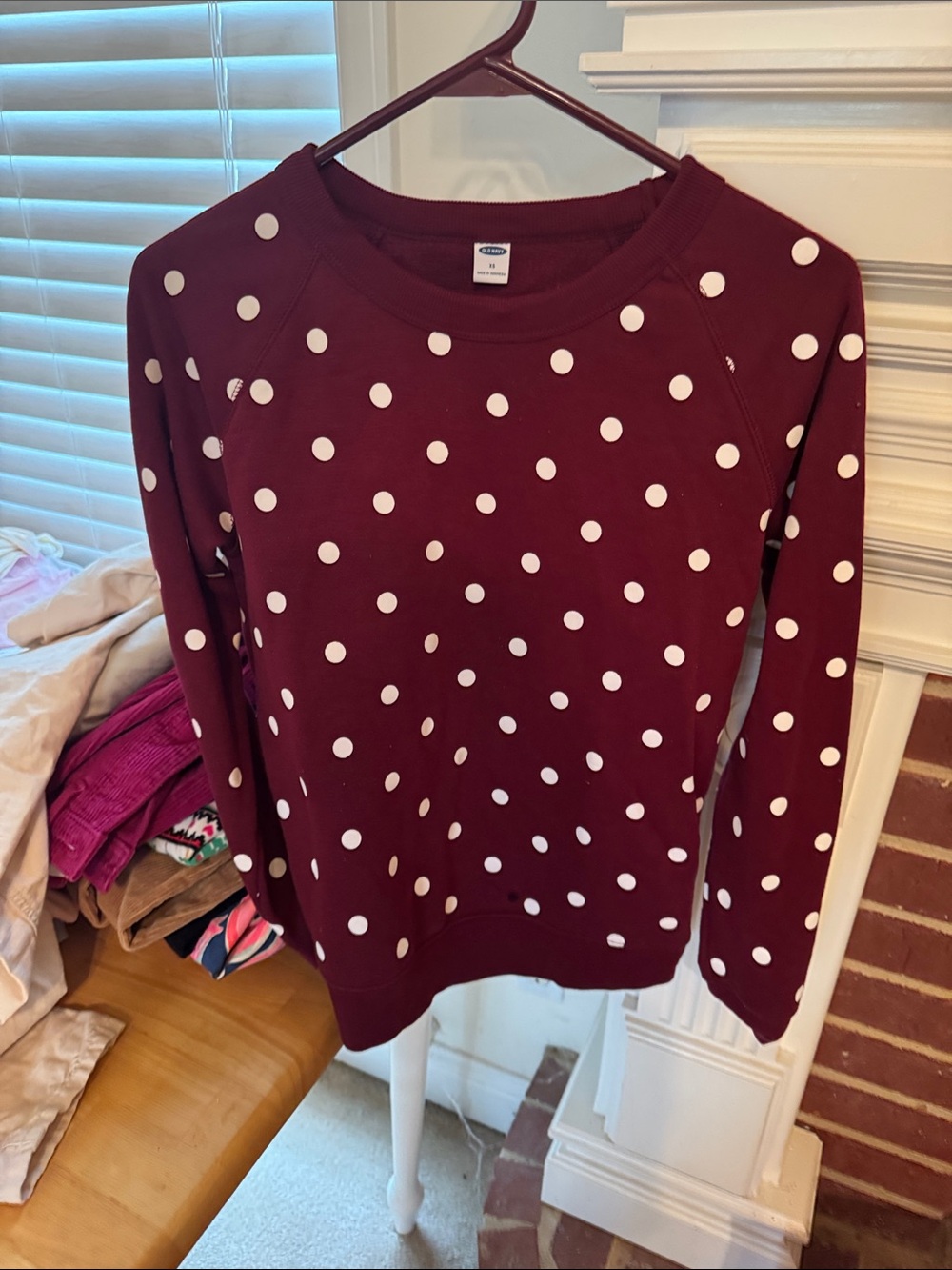 Polka Dot Crewneck Sweater - Women's Burgundy